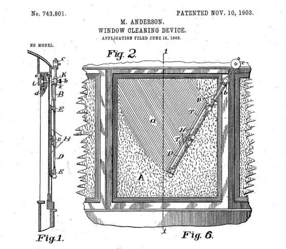 Ilustração de Mary Anderson para a sua patente de 1903 | Foto do Registro de patentes dos EUA | Divulgação